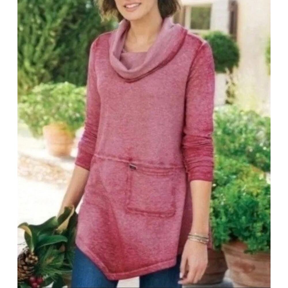 Soft Surroundings Asymmetric Hem Cowl Neck‎ Tunic Top Size M Evening Stroll